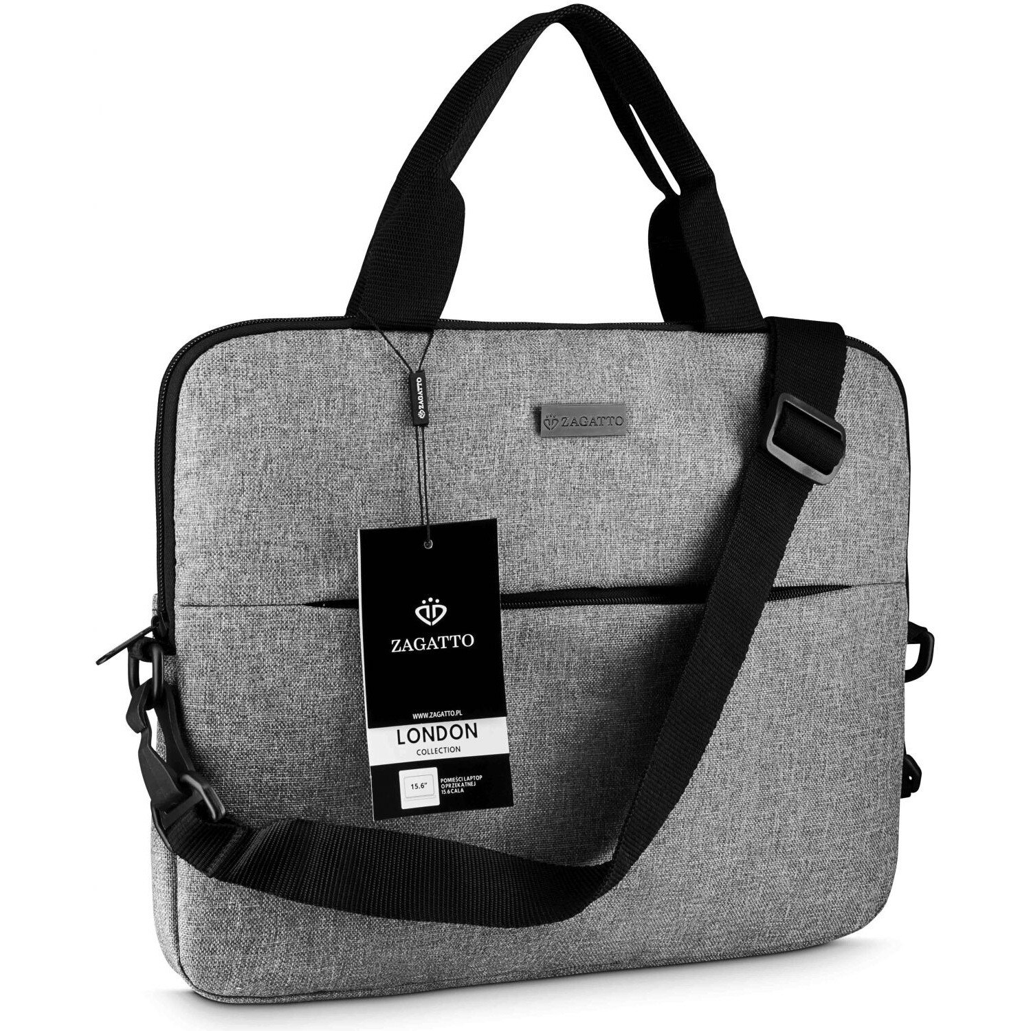 Geanta laptop, Zagatto®, 15.6", 40x30x5,5 cm, Gri, Atasabila la troler, Impermeabila, Curea de umar reglabila si detasabila, Doua compartimente, Buzunar frontal cu fermoar, ZG871