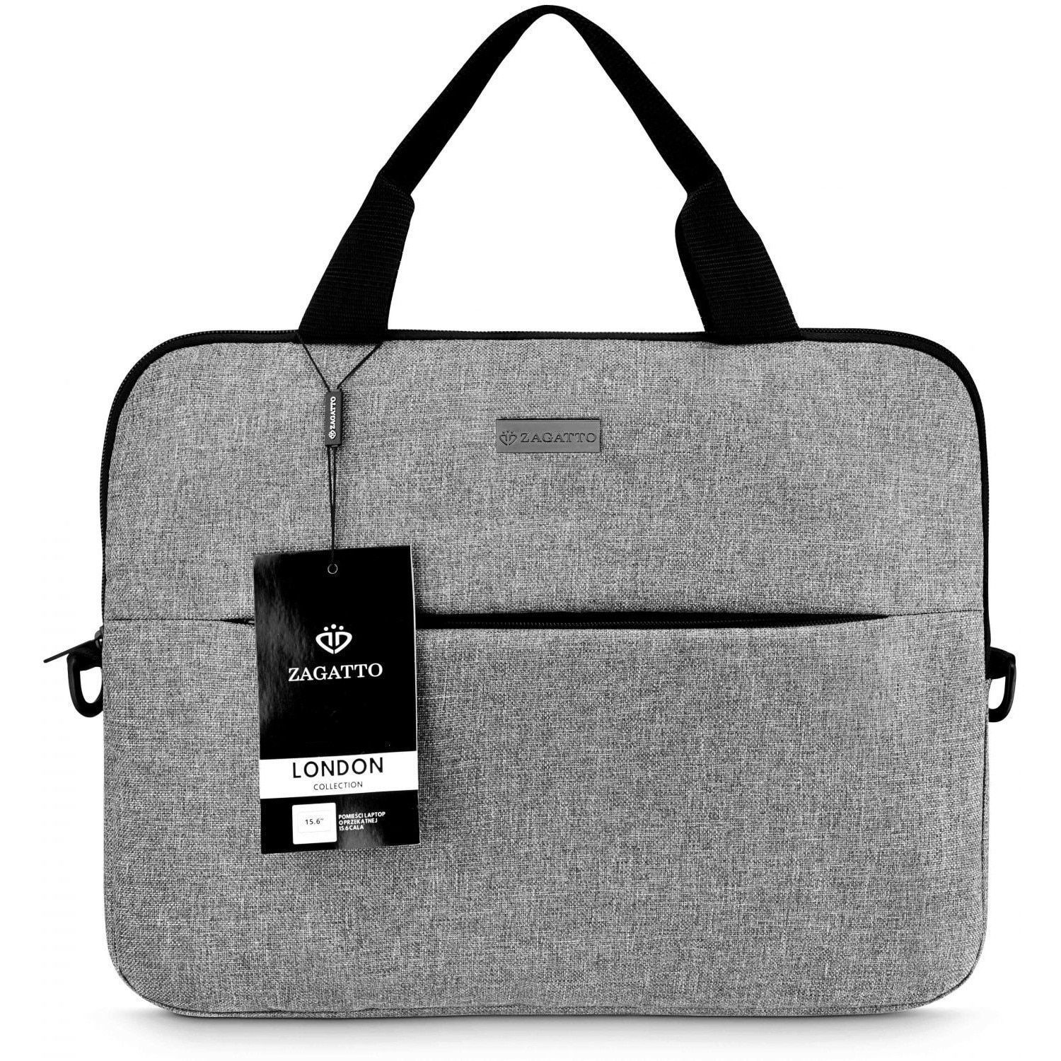 Geanta laptop, Zagatto®, 15.6", 40x30x5,5 cm, Gri, Atasabila la troler, Impermeabila, Curea de umar reglabila si detasabila, Doua compartimente, Buzunar frontal cu fermoar, ZG871