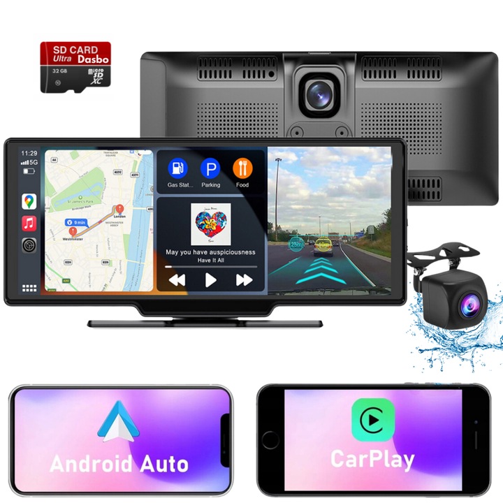 Navigatie Auto Multimedia Universarala Dasbo®, Display 10.26 inch, Camera inregistrare fata + spate inclusa, Ecran IPS HD full-touch, CarPlay/Android Auto, Wireless, BT, FM, AUX, MirrorCast, Split-screen, Negru