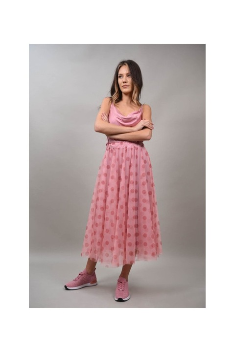 Fusta lunga tul cu elastic in talie splendido, Roz, One Size