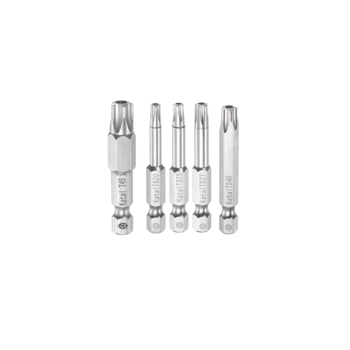 5-битов комплект отвертки, T20-T45, Torx, 1/4" шестостенна опашка, 2" дължина, магнитна глава, карта на източниците