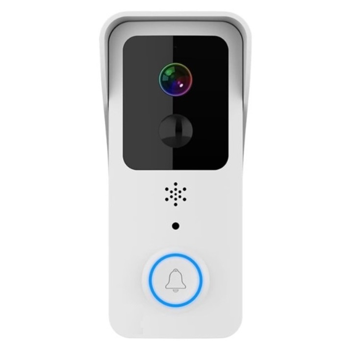 Sonerie video inteligenta, Night Vision, Senzor de miscare IR, comunicare bidirectionala, notificari in timp real, nu include baterii, alba