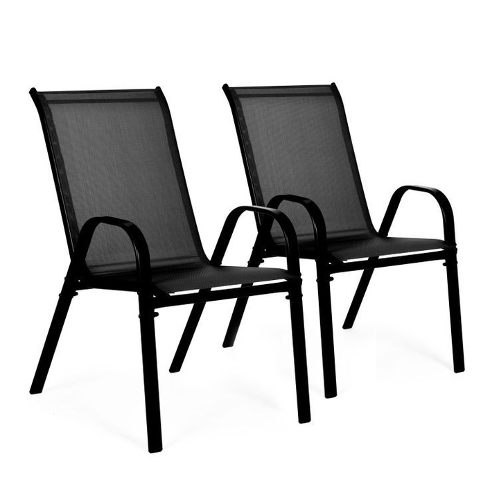Set Mobilier 2 Scaune ideale pentru gradina/terasa/balcon, design modern, rezistent la UV, cadru metalic, 72.5x55.5x92.5, Black