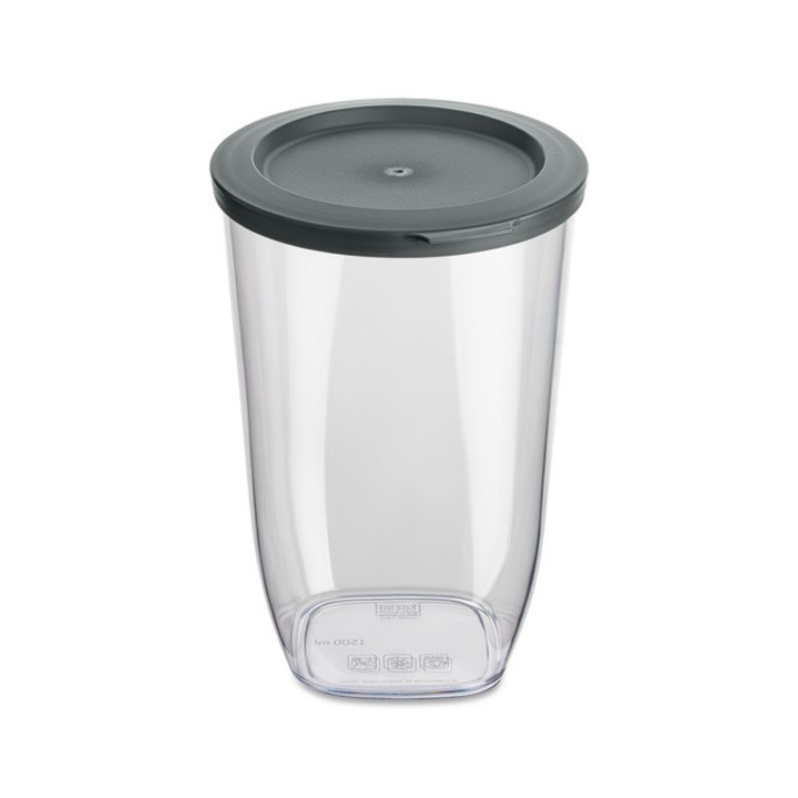 Recipient din plastic CONNECT pentru alimente vrac, ermetic, 1500 ml, KOZIOL - gri cenusa naturala