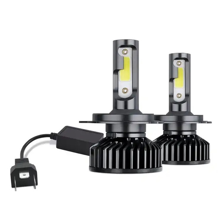 Set 2 Becuri auto H4, LED COB S, 2 faze, 100W, canbus, 6000K