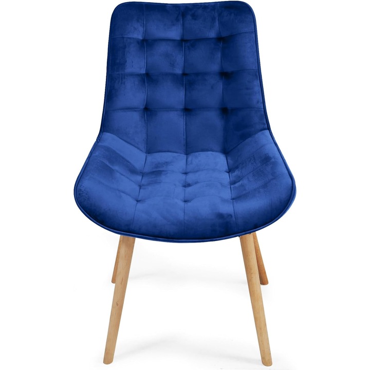 Set de 2 scaune retro, din catifea captusita, albastru, Miadomodo