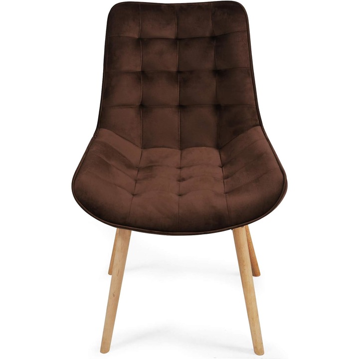 Set de 8 scaune retro, din catifea captusita, maro, Miadomodo