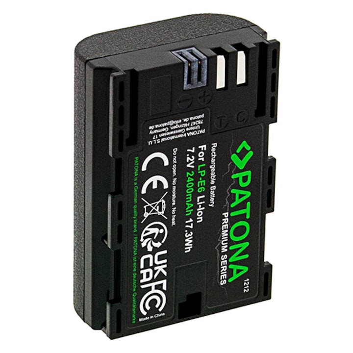 Acumulator PATONA Premium LP-E6, 2400mAh, pentru Canon EOS 5D MARK II, EOS 5D MARK III, EOS 5D MARK IV, EOS 6D, EOS 6D MARK II, EOS 60D, EOS 7D, EOS 7D MARK II, EOS 70D, EOS 80D, EOS 90D EOS R