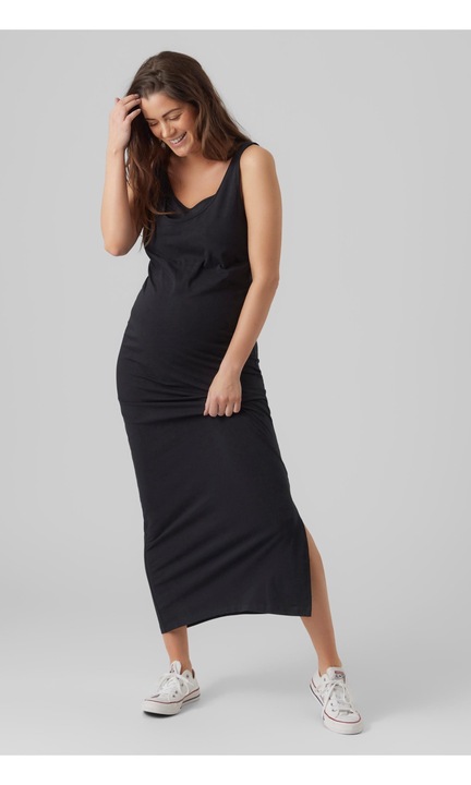 Дълга дамска рокля Mamalicious, 5285, Ежедневна, Памук, Избеляло черно