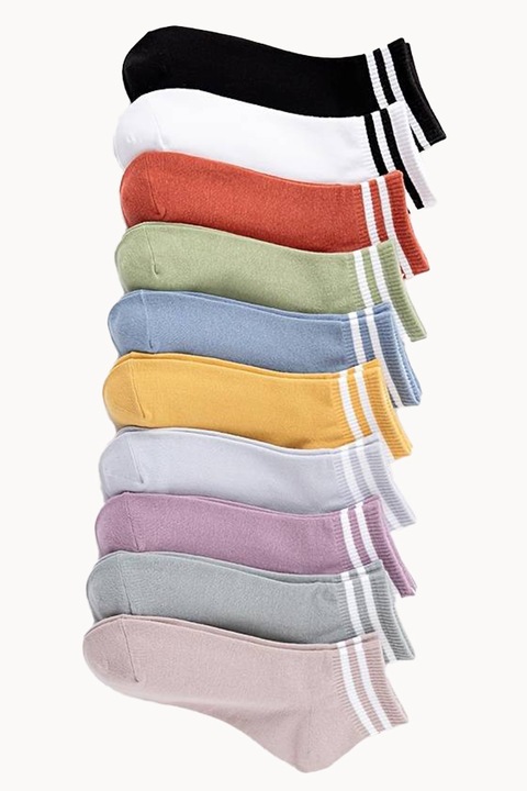 Sosete dama, set 10 perechi, model clasic cu dungi, peste glezna, tematica active life, marimea 36 - 42, multicolor, EFAYN