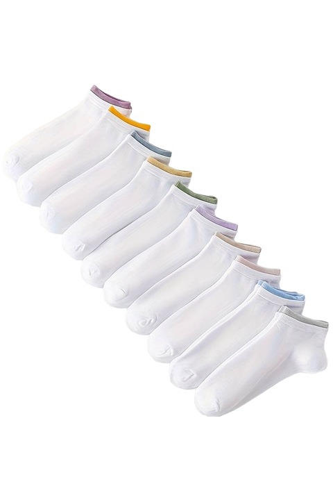 Sosete dama, set 10 perechi, model clasic minimalist peste glezna, detaliu de contrast, tematica stylish women, marimea 36 - 42, alb cu multicolor, EFAYN