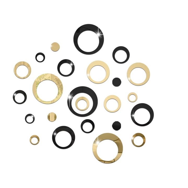 24 db Glixicom öntapadó dekoratív tükör készlet arany és fekete körökkel