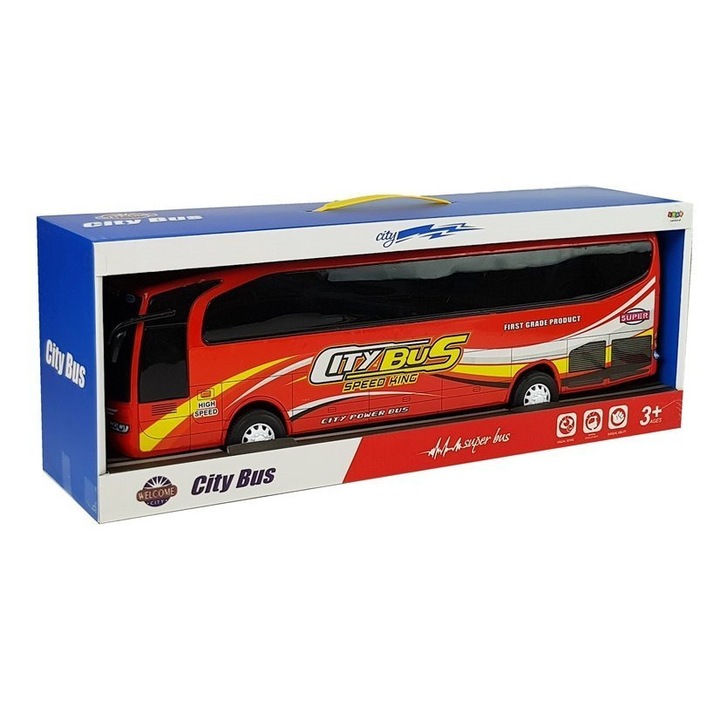 Autobuz Urban LEAN TOYS, functii multiple, rosu, 54x11.5x17cm, 3 ani, plastic