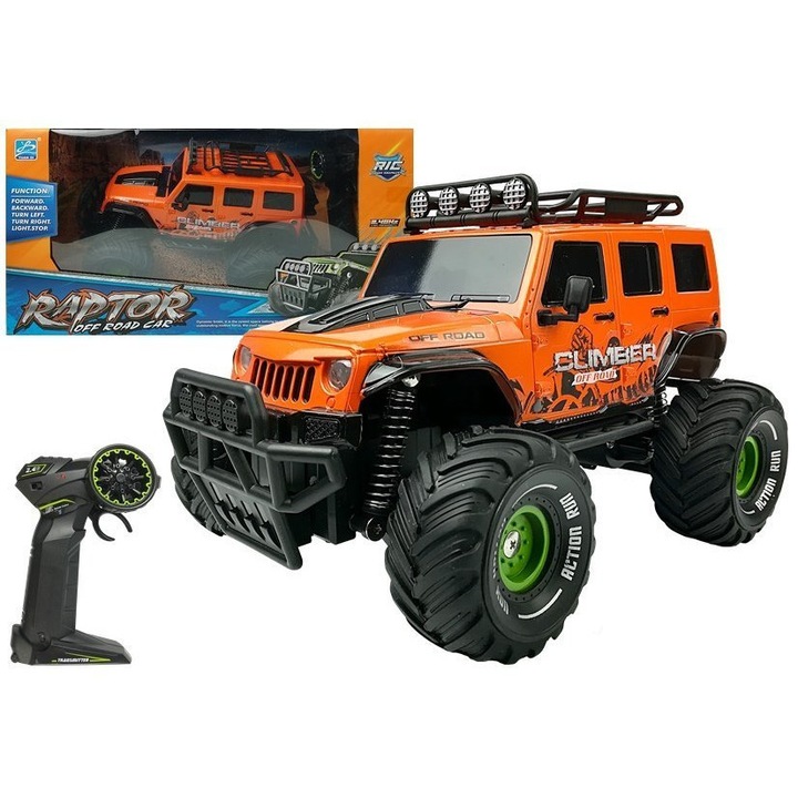 Masinuta teren LEAN TOYS, Jeep telecomandat, 2.4GHz, portocaliu, 26.5x17x15cm, 6 ani