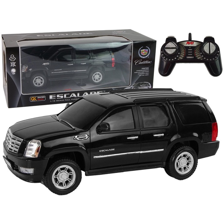 Masinuta + telecomanda LEAN TOYS Cadillac Escalade R/C, efecte luminoase si sonore, negru, 30x13x15cm