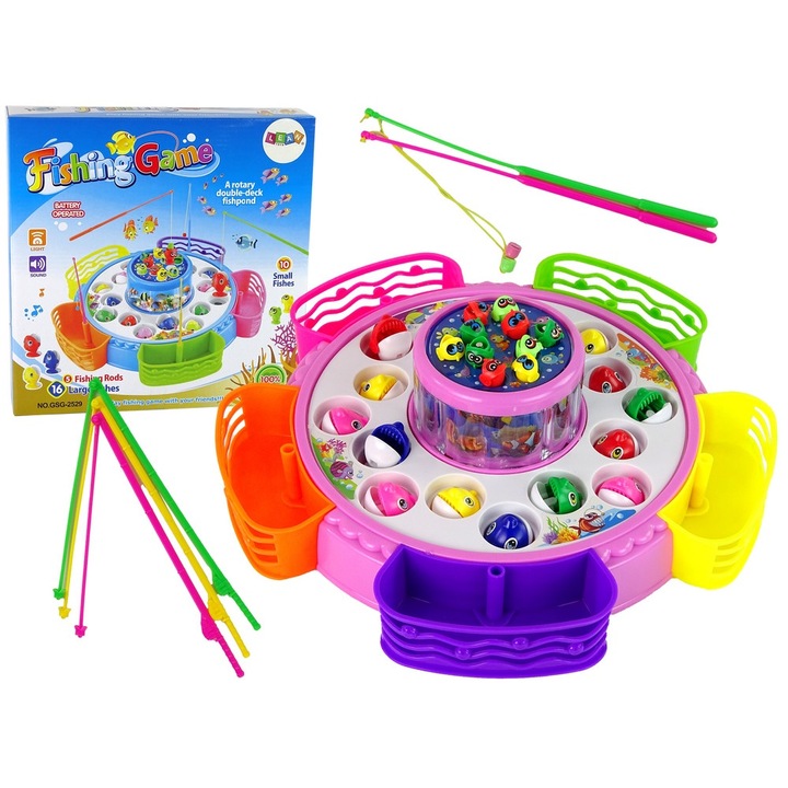 Joc interactiv de indemanare LEAN TOYS, pescuit pestisori, roz, 29x9x5cm, 3 ani, plastic