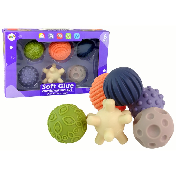 Комплект 6 Сензорни топки LEAN TOYS, Пастел, Многоцветни, 6 месеца