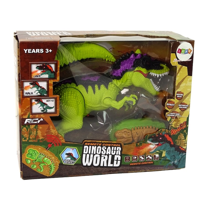 Интерактивна играчка LEAN TOYS, динозавър с дистанционно управление, светлини и звуци, зелена, 32x20x8cm