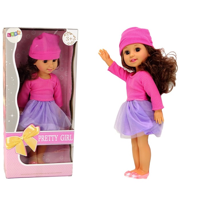 Кукла LEAN TOYS, 3 години, пластмасова, брюнетка с дълга коса, рокля от тюл, розова, 35см