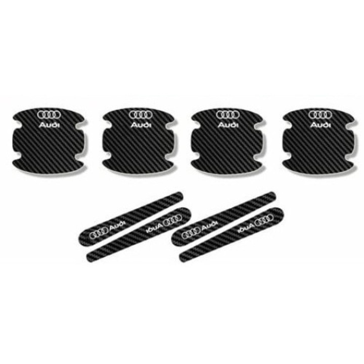 Set 4 stickere protectie maner usa auto, QttvbTna, carbon 3D, rezistent la apa, 6.8x8.5cm