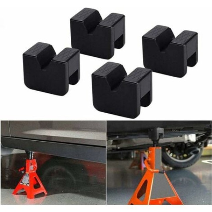 Set 4 bucati suport cric auto, QttvbTna, cauciuc durabil, antiderapant, negru, 50x63x45mm