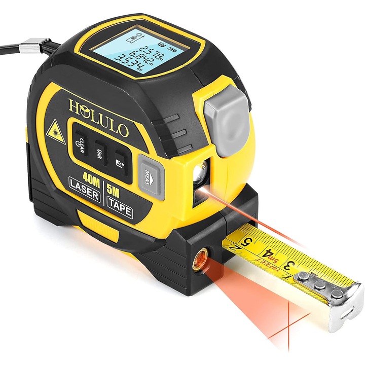 Szett 3 az 1-ben, lézeres mérőszalag, QttvbTna, 5m+40m, LED, többszínű