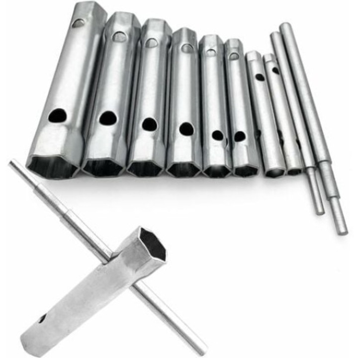 Set 8 chei tubulare pentru bujii, QttvbTna, otel, 6-22mm, argintiu