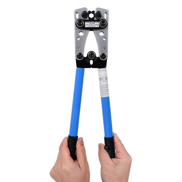 Клещи за кримпване QttvbTna, шестоъгълни, въртене на 180°, сини, 38,5 см