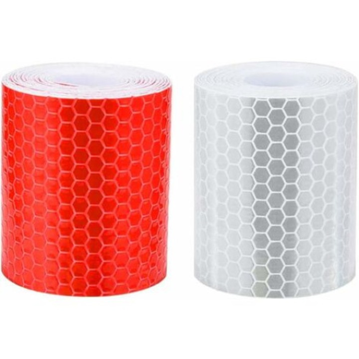 Комплект от 2 светлоотразителни ленти, QttvbTna, 5cmx3m, бяло/червено