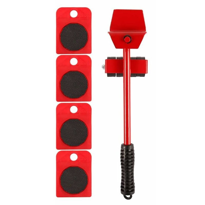 Kit mutare mobila grea, QttvbTna, 1 x tija ridicare, 4 x role, pana la 400KG