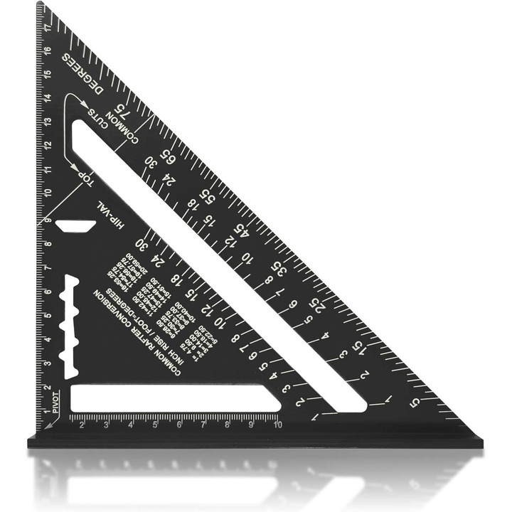 Derékszög, 45 fok, QttvbTna, alumínium, precíz skála, fekete, 7 hüvelyk