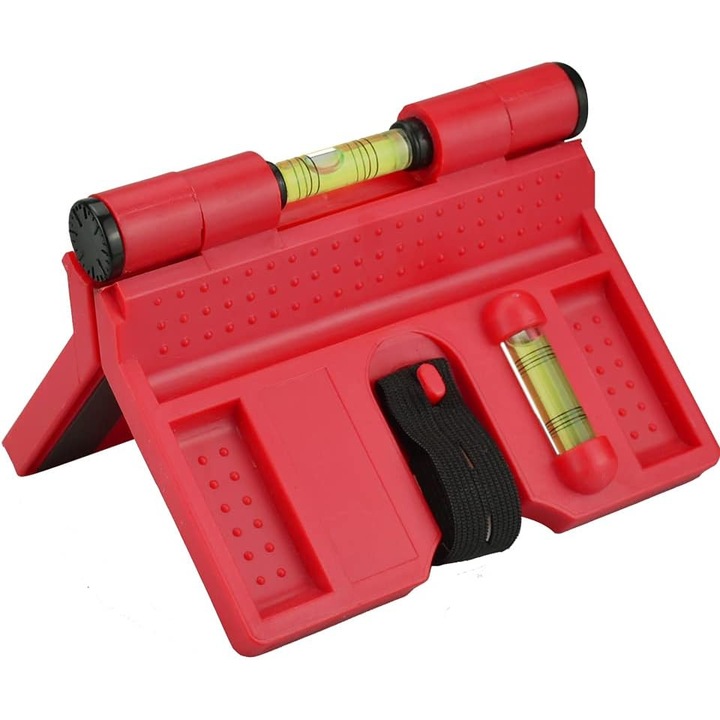 Mágneses vízszintező, QttvbTna oszlopokhoz, ABS, piros, 188x134mm