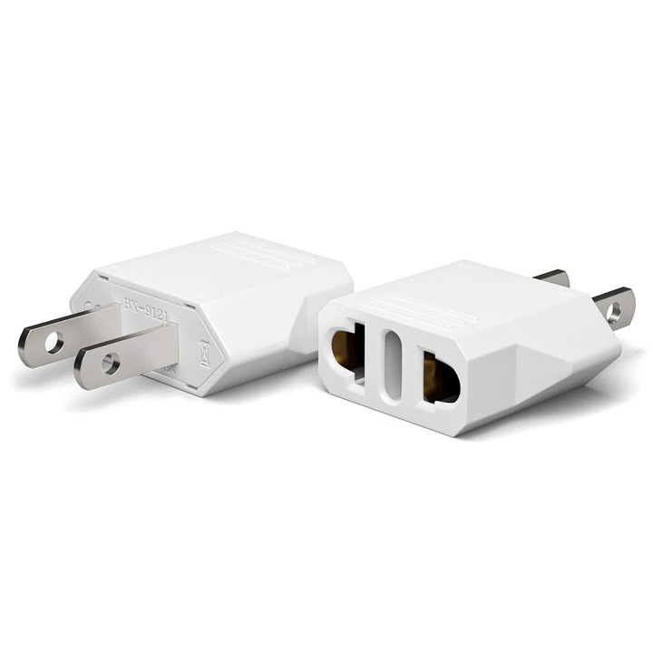 2 db QttvbTna utazási adapter készlet, EU-USA csatlakozó konverzió, kompakt, fehér