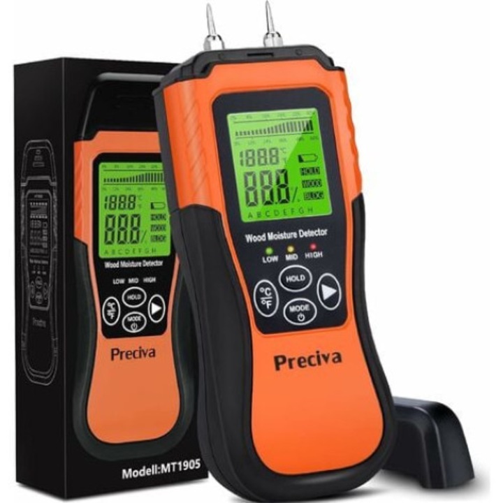 Тестер за влажност на дърво, QttvbTna, цифров, LCD, 3 минути автоматично спиране