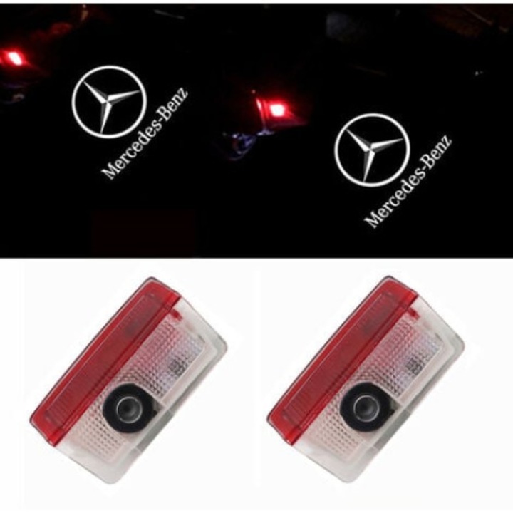 Комплект от 2 лампи за проектор за врата, QttvbTna, съвместими Mercedes Benz Class E/C/GLS/GLC/GLB/GLA, 5W, 12V, пластмаса и алуминий, по 0,03 кг всяка