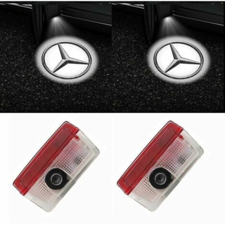 Комплект от 2 LED проектора QttvbTna с лого на вратата на колата, съвместими Mercedes Benz Class A/B/C/E/GL/GLA/GLC/GLE/GLS, многоцветни
