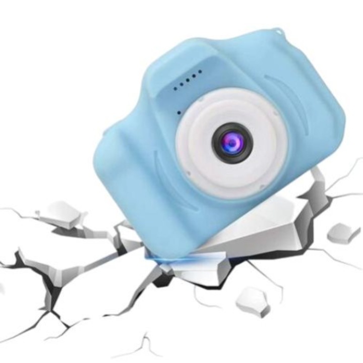 QttvbTna Kids kamera, kétkamerás, 8MP, 1080P, ütésálló, kék, rögzítőpánttal és 32 GB-os SD-kártyával