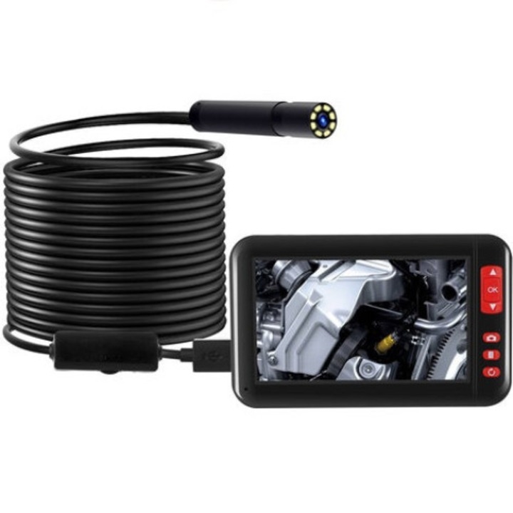 Ендоскопска камера QttvbTna, 4.3", 1080p HD, водоустойчива, 2000 mah, време на работа 3 часа, поддържа TF до 64GB