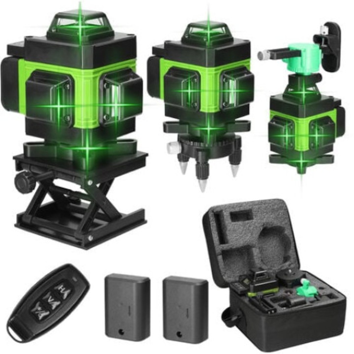 Лазерен нивелир, QttvbTna, 16 линии, 3 самонивелиращи се, зелен