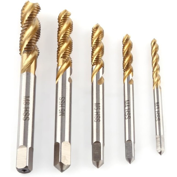 5 darabos készlet M3-M8 QttvbTna, Fúró- és marógépek, Gyorsacél, Titán bevonat, Többszínű