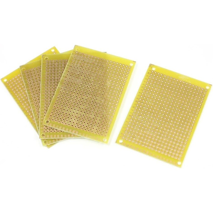 5 db univerzális QttvbTna nyomtatott áramköri lap készlet, 50x70 mm, furattávolság 2,54 cm, réz sárga