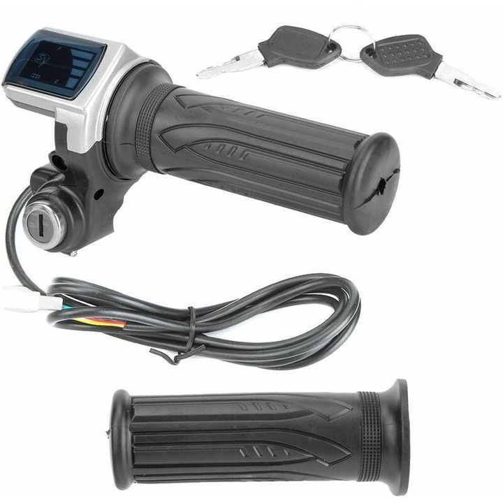 Maneta acceleratie electrica, AMRINUGL, 36V cu indicator LED, set 2 manete si 2 chei, neagra