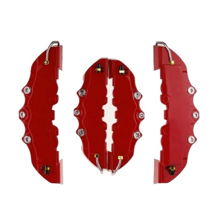 QttvbTna, Комплект 4 капака за спирачен апарат, 3D стил, червени, универсални