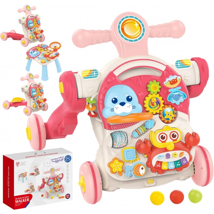Образователна играчка 4 в 1 Woopie, Играчка за бутане, 1 година, многоцветна