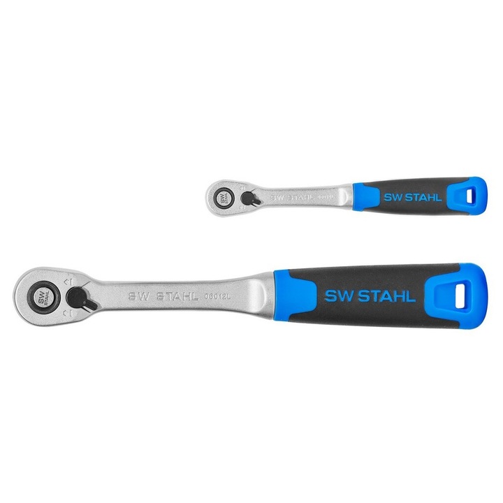 Set 2 chei cu clichet reversibil SW-Stahl, antrenor patrat 1/2 inch si 1/4 inch, otel crom vanadiu, maner de plastic