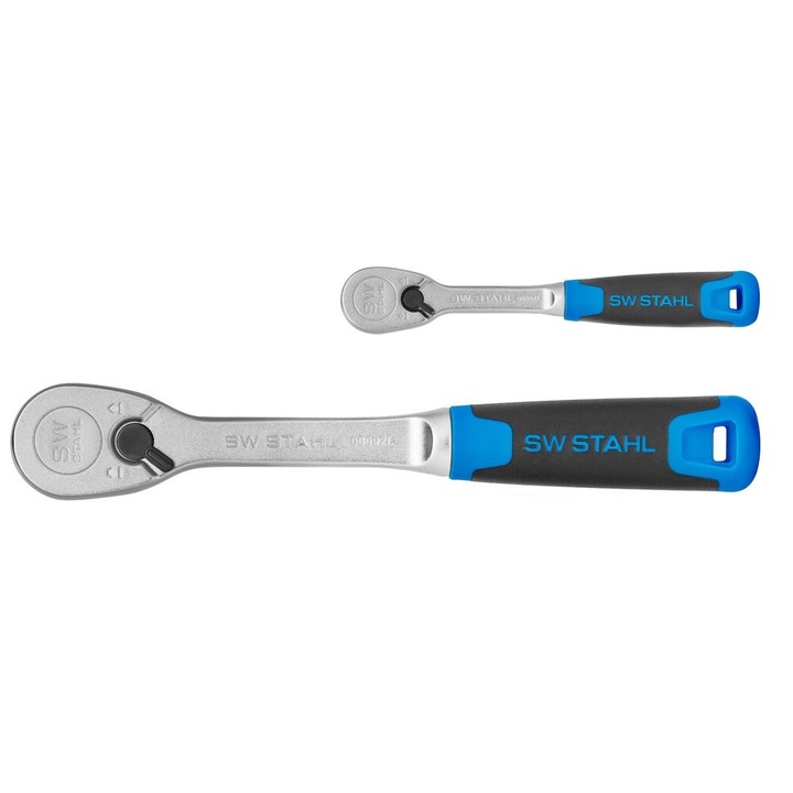 Set 2 chei cu clichet reversibil SW-Stahl, antrenor patrat 1/2 inch si 1/4 inch, cuplu maxim 135 Nm, 1075 Nm, otel crom vanadiu