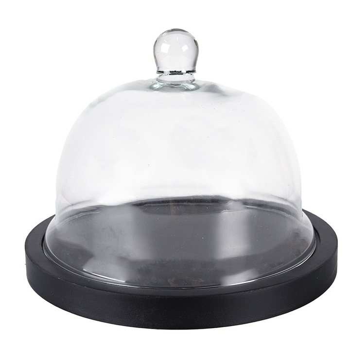 Platou decorativ lemn cupola sticla 23x17 cm