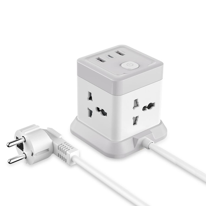 Разклонител XO 20W, 4 X AC Sockets + USB-A + USB-C(PD), WL20, бял