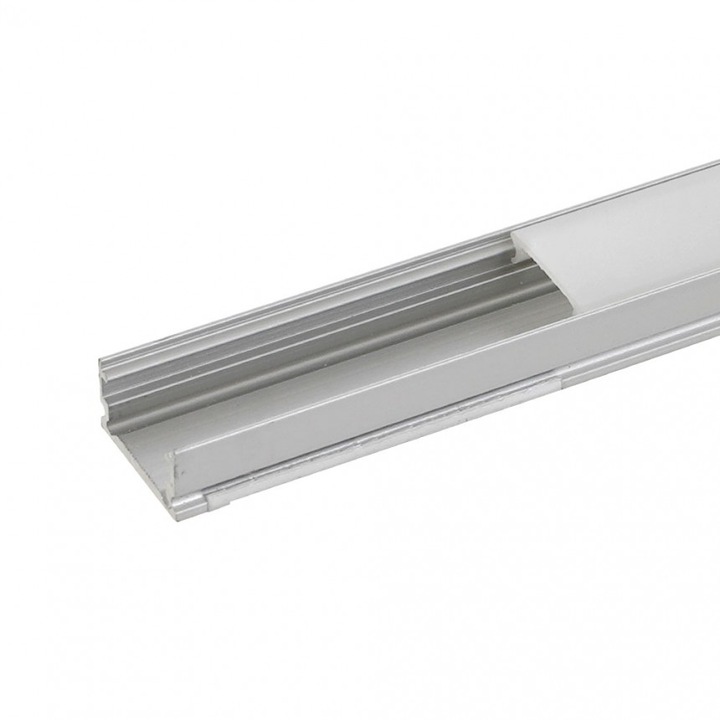 Alumínium profil Lightex LED szalaghoz, 8/10mm, Nyitott rögzítés, 2 méter, Matt diffúzor, Kupak és tartók