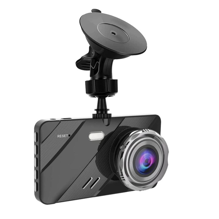 DVR за кола с две камери, 4" IPS екран, с предна камера, Full HD, нощна, G-сензор, 170° ъгъл, черен
